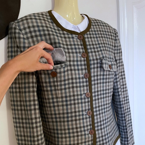 1980s ALFRED SUNG 🇨🇦 fully-lined wool plaid Chanel-style blazer, size 8 - Picture 3 of 13